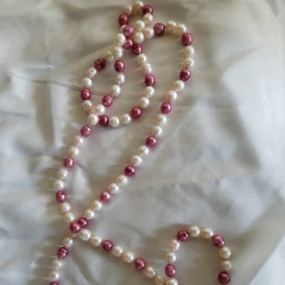8mm Pink White Mauve Brown Necklace
